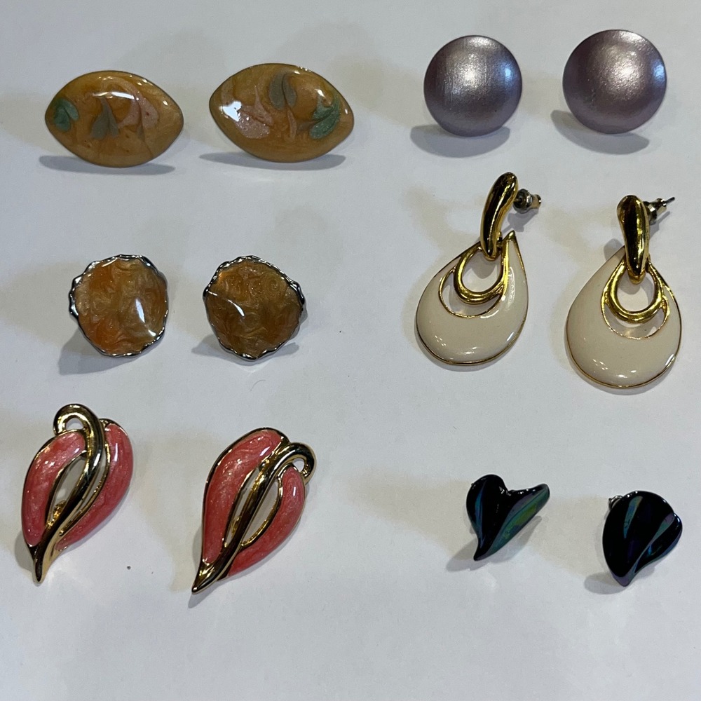 Vintage‎ Earrings Lot Stud 80s 90s Colorful Swirling Shiny Fashion Jewelry
